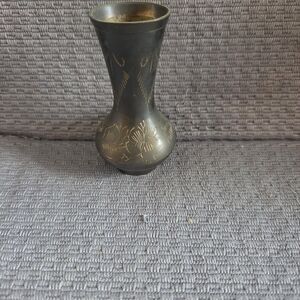 Decorative Black and Gold Etched Metal Vase